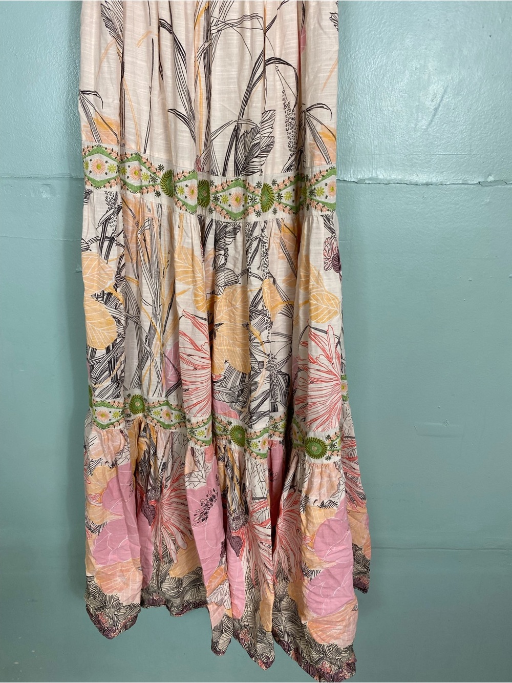 Anthropologie Square Neck Floral Embroidered Beaded Maxi Dress XL Sundress - Picture 4 of 11